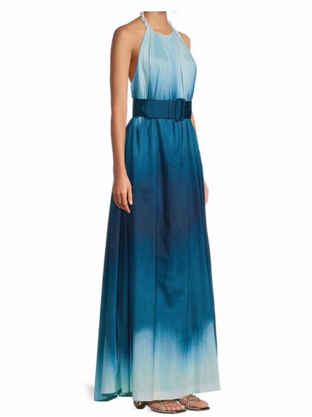 ANTONIO MELANI Teal to Light Blue Ombre Halter Maxi Dress